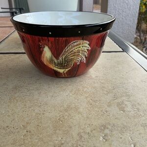 Vintage Pier 1 Rooster Inn Cereal, Soup, Snack Bowl, Red, Black, Farmhouse